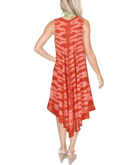 Cover-Ups Women's Beach Dress Prom Party Cocktail Dress for Women Hand Tie Dye - Pumpkin Orange_y851 - CU18SAZ28A7