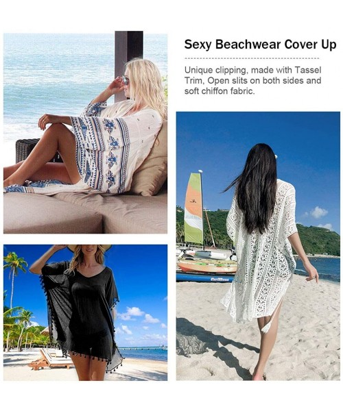 Cover-Ups Swimsuit Beach Cover Up - Women Bikini Swimwear Cover Ups Crochet Tassel Kaftan Chiffon Cover Ups for Bathing Suits...