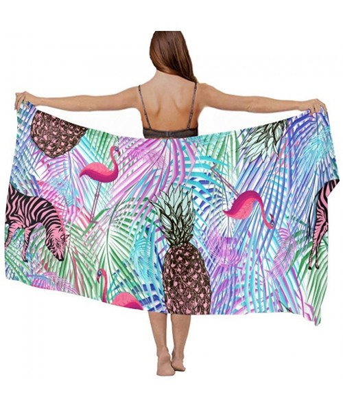 Cover-Ups Women Chiffon Scarf Sunscreen Shawl Wrap Swimsuit Cover Up Beach Sarongs - Colorful Palm Leaf Pineapple Zebra Flami...