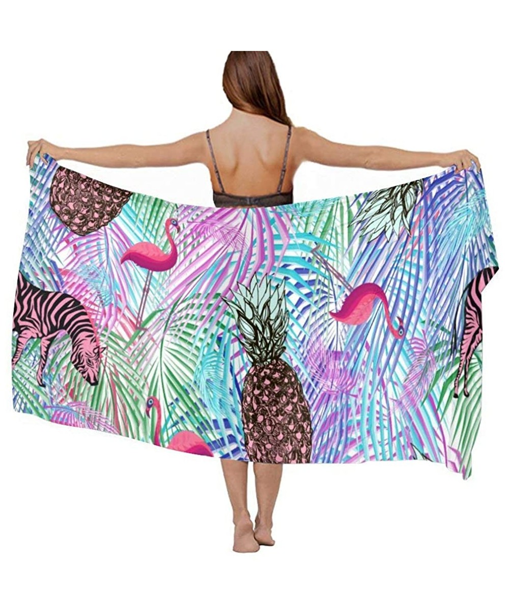 Cover-Ups Women Chiffon Scarf Sunscreen Shawl Wrap Swimsuit Cover Up Beach Sarongs - Colorful Palm Leaf Pineapple Zebra Flami...