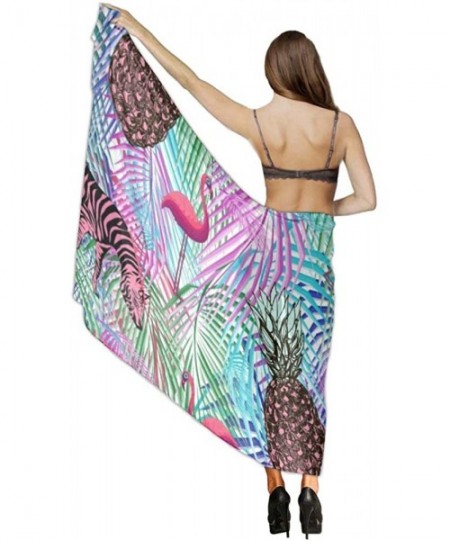 Cover-Ups Women Chiffon Scarf Sunscreen Shawl Wrap Swimsuit Cover Up Beach Sarongs - Colorful Palm Leaf Pineapple Zebra Flami...