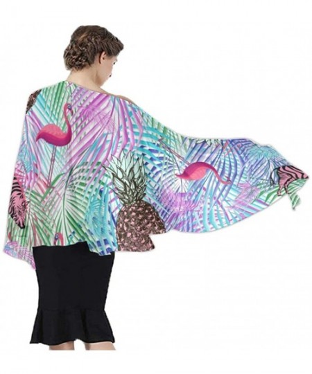 Cover-Ups Women Chiffon Scarf Sunscreen Shawl Wrap Swimsuit Cover Up Beach Sarongs - Colorful Palm Leaf Pineapple Zebra Flami...