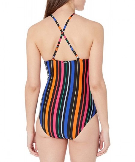 Tankinis Women's High Neck One Piece - Bright Stripe - C518A9UA88Z