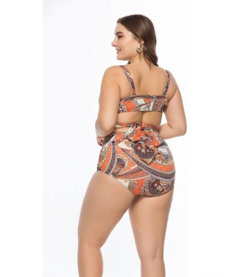 Sets Women's Plus Size Swimwear Two Pieces Tankini Bikini Set Swimsuits 1XL-5XL - Orange - C718QION3DY