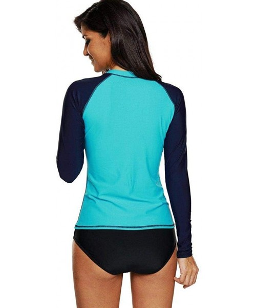 Rash Guards Women's Long-Sleeve UPF 50+ Swimwear Athletic Tops Blue - CL18TLX3Z0O