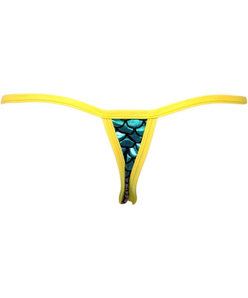 Bottoms Scale Lame w/Lace Top and O-Ring Accent Thong Panty - Yellow - CI18GILT2XT