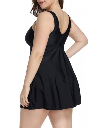 One-Pieces Womens Plus Size Cutout Tankini One Piece Monokini Swimdress Swimsuit - Black Cutout - C518O8D6EO2