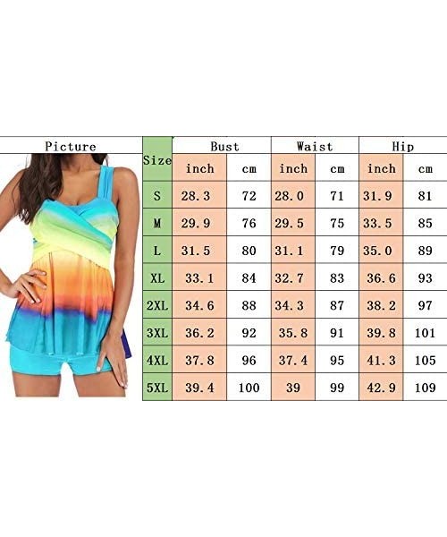 Tankinis Women Summer Color Block 2 Piece Swimdress Swim Tankini Sets Flounced Rainbow Tank Top with Boyshort(M 4XL) Acid Blu...