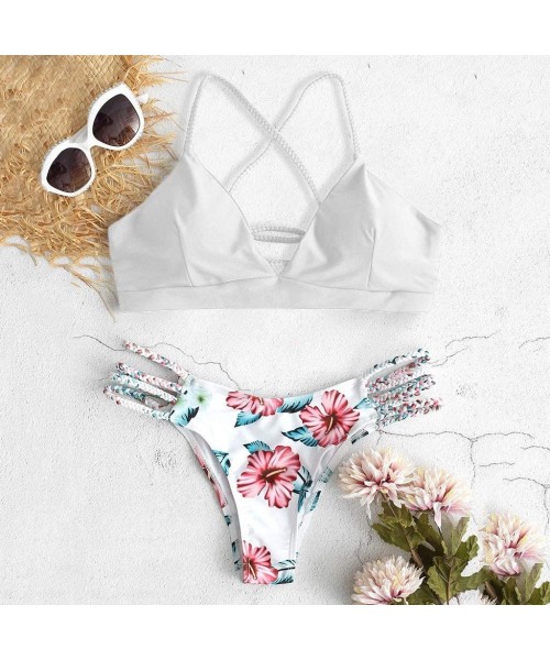 Bottoms Women's Bikini Sets Cut Flower Two Piece Swimsuit Pushups Swimwear Beachwear - 1 - White - CC18W0ZT6RD