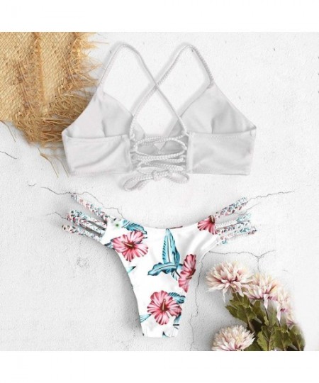 Bottoms Women's Bikini Sets Cut Flower Two Piece Swimsuit Pushups Swimwear Beachwear - 1 - White - CC18W0ZT6RD