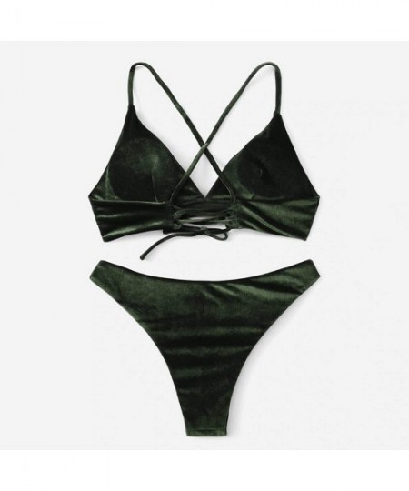 Racing Womens 2 Piece Bathing Suit Velvet Swimwear High Cut Thong Bikini Swimsuit Sets Beachwear - Army Green - CS194OXS6D9