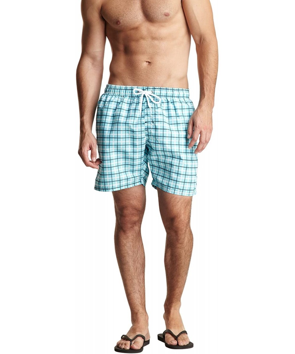 Board Shorts Men's Surf Swim Trunks - Blue/White Plaid - CH11F1RU29X