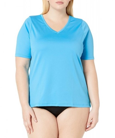 Rash Guards Women's Plus-Size Solid UPF 50+ Swim Shirt Rashguard - Solid Aqua - CK12BXYXERJ