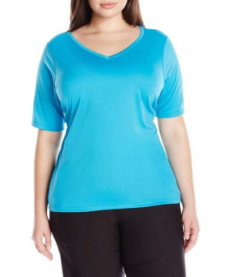 Rash Guards Women's Plus-Size Solid UPF 50+ Swim Shirt Rashguard - Solid Aqua - CK12BXYXERJ