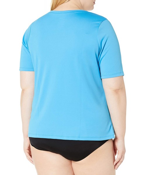 Rash Guards Women's Plus-Size Solid UPF 50+ Swim Shirt Rashguard - Solid Aqua - CK12BXYXERJ