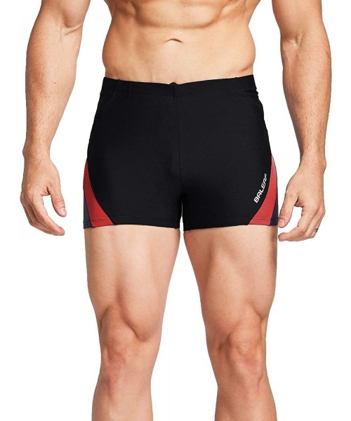 Racing Men's Square Leg Athletic Swim Jammers Durable Training Splice Swimsuit - Black/Red - C7197KLOHIC