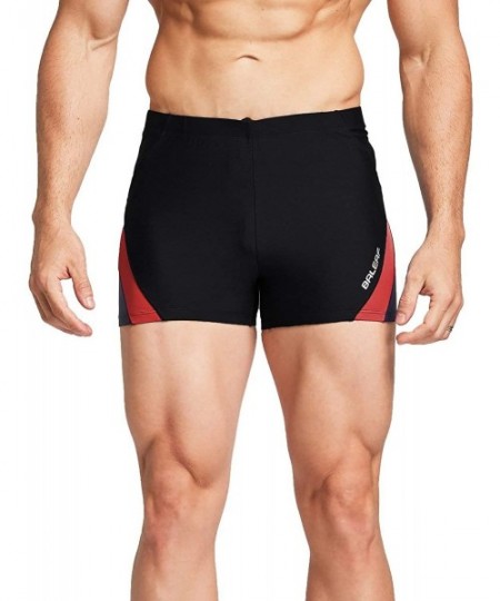 Racing Men's Square Leg Athletic Swim Jammers Durable Training Splice Swimsuit - Black/Red - C7197KLOHIC