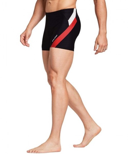 Racing Men's Square Leg Athletic Swim Jammers Durable Training Splice Swimsuit - Black/Red - C7197KLOHIC