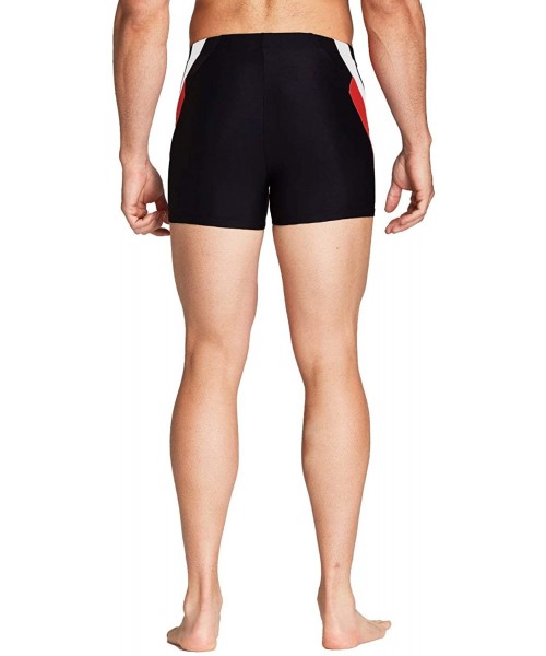 Racing Men's Square Leg Athletic Swim Jammers Durable Training Splice Swimsuit - Black/Red - C7197KLOHIC