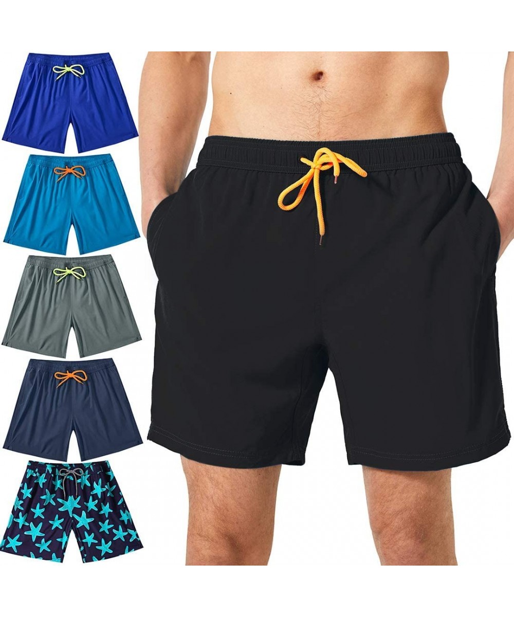 Trunks Mens Swim Trunks-Quick Dry Men Beach Short-Stretch Swimming Trunks Mesh Lining - Black - CA18RRNMMS7