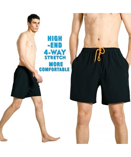 Trunks Mens Swim Trunks-Quick Dry Men Beach Short-Stretch Swimming Trunks Mesh Lining - Black - CA18RRNMMS7