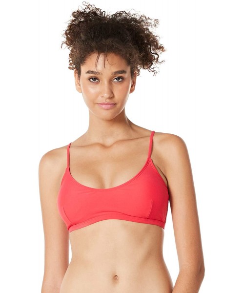 Tops Women's Lace-up Back Bralette Bikini Top Scoop Bandeau Bathing Suit - Red - C418XCA8GZL