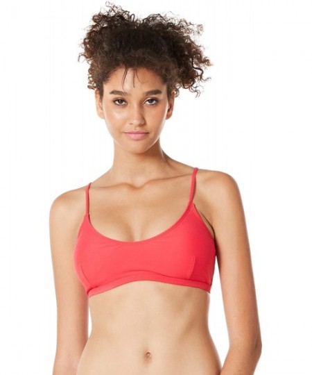 Tops Women's Lace-up Back Bralette Bikini Top Scoop Bandeau Bathing Suit - Red - C418XCA8GZL