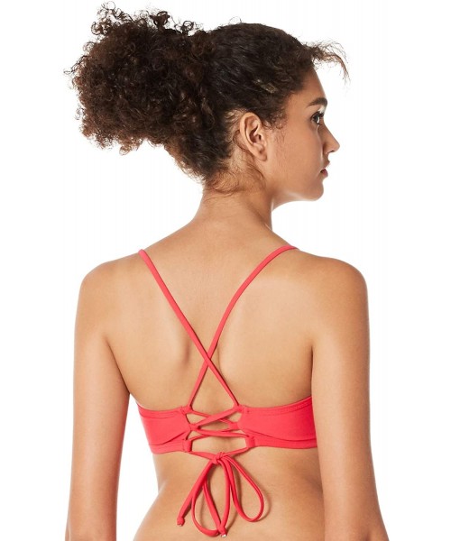 Tops Women's Lace-up Back Bralette Bikini Top Scoop Bandeau Bathing Suit - Red - C418XCA8GZL