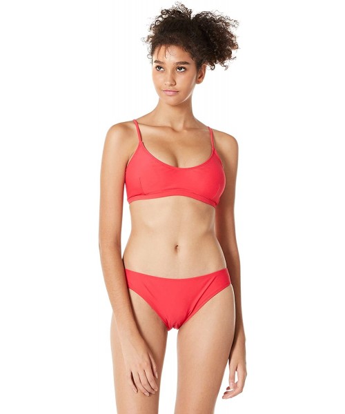 Tops Women's Lace-up Back Bralette Bikini Top Scoop Bandeau Bathing Suit - Red - C418XCA8GZL