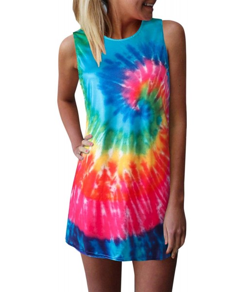 Cover-Ups Women's Long Sleeve/Sleeveless T Shirt Dress Tie-dye Floral Print Tank Mini Dress - 02-colorful1 - C3193E9IT0E