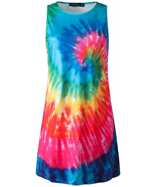 Cover-Ups Women's Long Sleeve/Sleeveless T Shirt Dress Tie-dye Floral Print Tank Mini Dress - 02-colorful1 - C3193E9IT0E