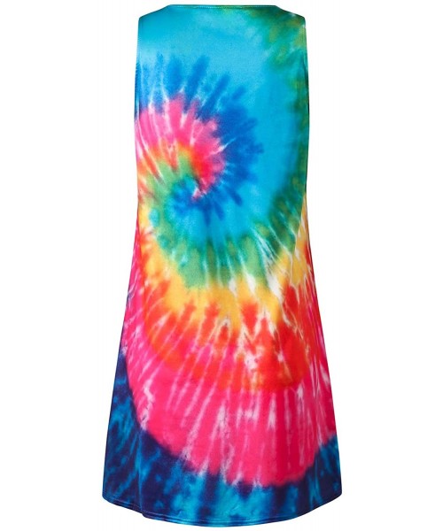 Cover-Ups Women's Long Sleeve/Sleeveless T Shirt Dress Tie-dye Floral Print Tank Mini Dress - 02-colorful1 - C3193E9IT0E