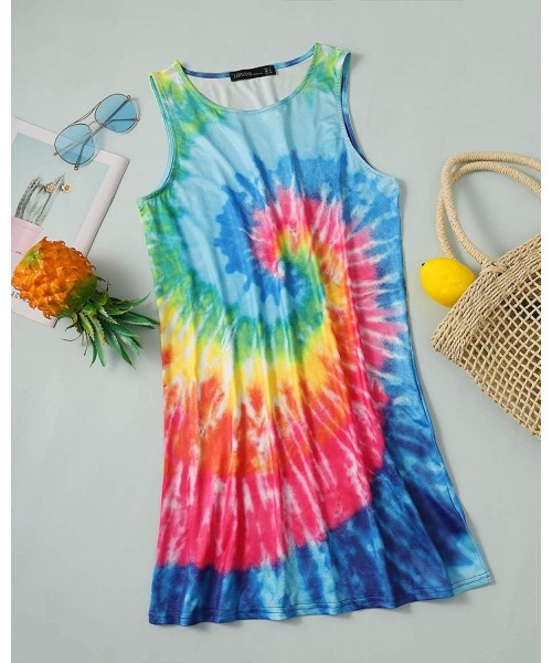 Cover-Ups Women's Long Sleeve/Sleeveless T Shirt Dress Tie-dye Floral Print Tank Mini Dress - 02-colorful1 - C3193E9IT0E