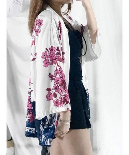 Cover-Ups Women's Loose fit Japanese Shawl Kimono Cover up Cardigan OneSize US S-XL - Style 38 - CR19DSAI97X