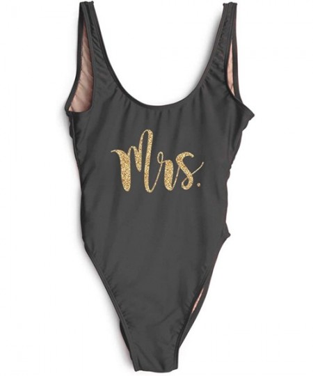 One-Pieces Glitter one Piece Bathing Suit Swimsuit Honeymoon Wedding Gift Bridal Shower Sparkly Gold - Mrs-black - CA18IH4MADH