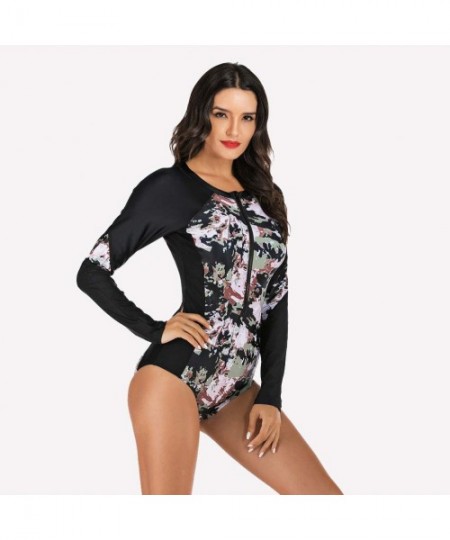 Sets Womens Raglan Long Sleeve Rash Guard Sun Protection Floral Print Quick-Drying Wetsuit Swimsuit Two Piece Surfing Swimwea...