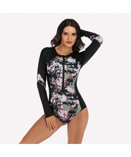 Sets Womens Raglan Long Sleeve Rash Guard Sun Protection Floral Print Quick-Drying Wetsuit Swimsuit Two Piece Surfing Swimwea...