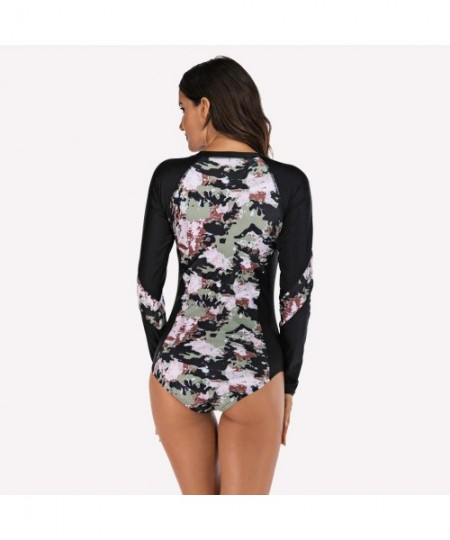 Sets Womens Raglan Long Sleeve Rash Guard Sun Protection Floral Print Quick-Drying Wetsuit Swimsuit Two Piece Surfing Swimwea...