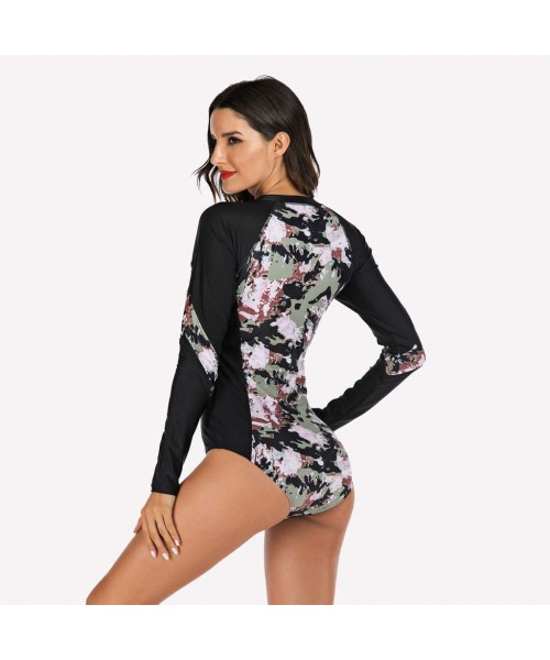 Sets Womens Raglan Long Sleeve Rash Guard Sun Protection Floral Print Quick-Drying Wetsuit Swimsuit Two Piece Surfing Swimwea...