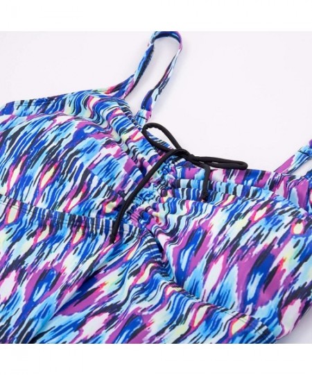 Tankinis Women Plus Size Paisley Print Two Piece Swimsuit Bathing Suit Set - Blue - CL19C8ZLZL0