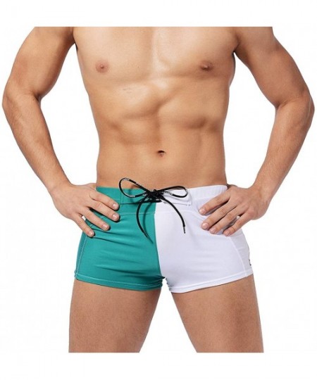 Briefs Men's Swim Trunks Drawstring Quick Dry Nylon Swimming Briefs - A-greenwhite - CK18UE5Q50Z