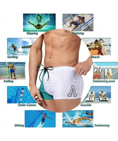 Briefs Men's Swim Trunks Drawstring Quick Dry Nylon Swimming Briefs - A-greenwhite - CK18UE5Q50Z