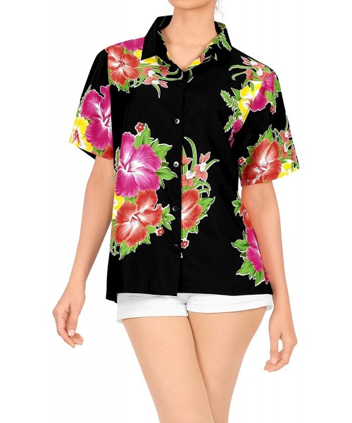 Cover-Ups Women Hawaiian Shirt Lightweight Button Down Collar Short Sleeves Pink - Pink_x18 - CF12N16GPEH