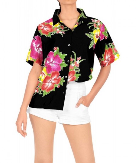 Cover-Ups Women Hawaiian Shirt Lightweight Button Down Collar Short Sleeves Pink - Pink_x18 - CF12N16GPEH