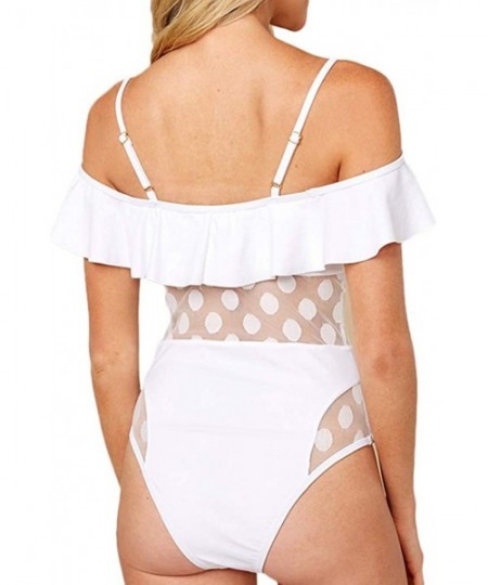 One-Pieces Womens One Piece Swimwear Polka Dot Mesh Patchwork Swimsuits - White - CS18SD2NQ5O