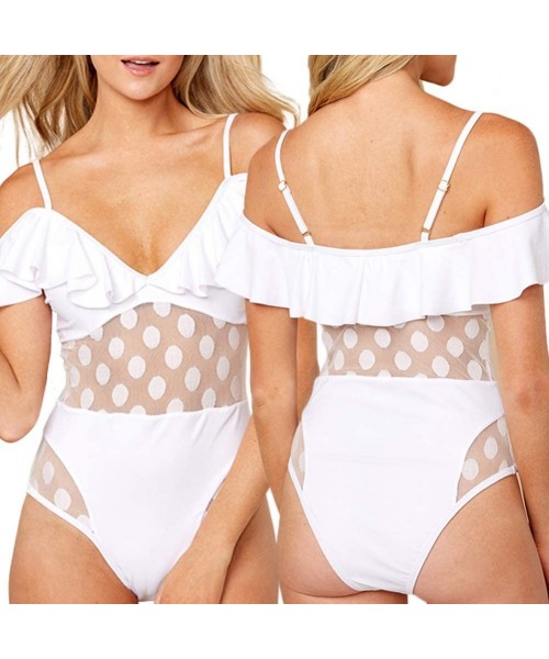 One-Pieces Womens One Piece Swimwear Polka Dot Mesh Patchwork Swimsuits - White - CS18SD2NQ5O