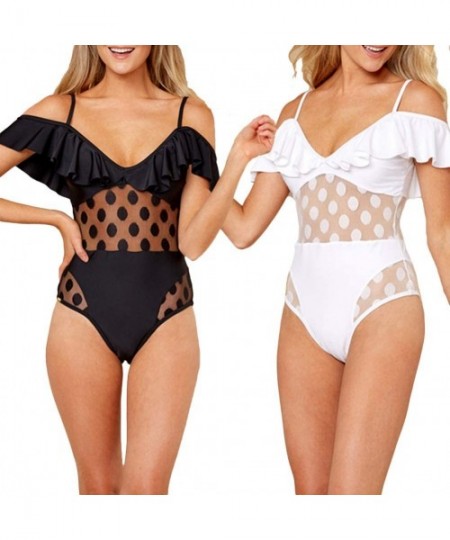 One-Pieces Womens One Piece Swimwear Polka Dot Mesh Patchwork Swimsuits - White - CS18SD2NQ5O