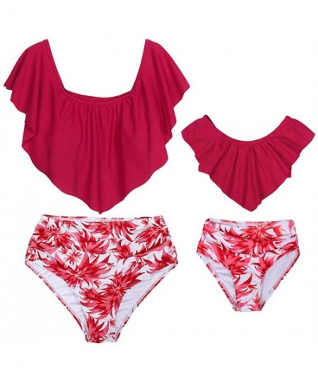 Sets Mother and Daughter Swimwear Family Matching Swimsuit Mamy and Me Two Pieces High Waist Falbala Bikini Sets Red 0339 - C...