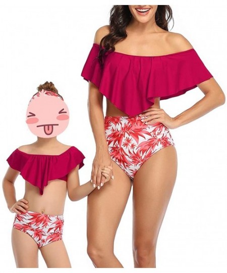 Sets Mother and Daughter Swimwear Family Matching Swimsuit Mamy and Me Two Pieces High Waist Falbala Bikini Sets Red 0339 - C...