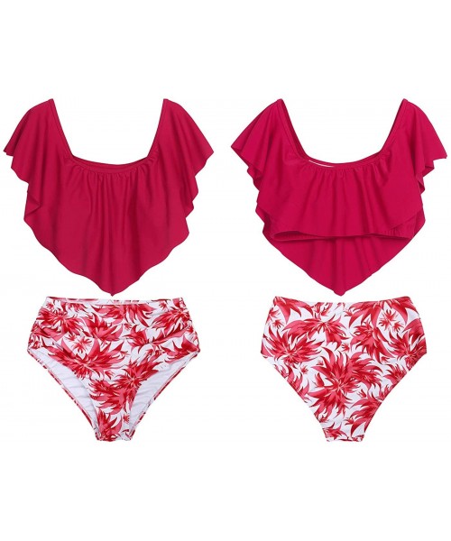 Sets Mother and Daughter Swimwear Family Matching Swimsuit Mamy and Me Two Pieces High Waist Falbala Bikini Sets Red 0339 - C...